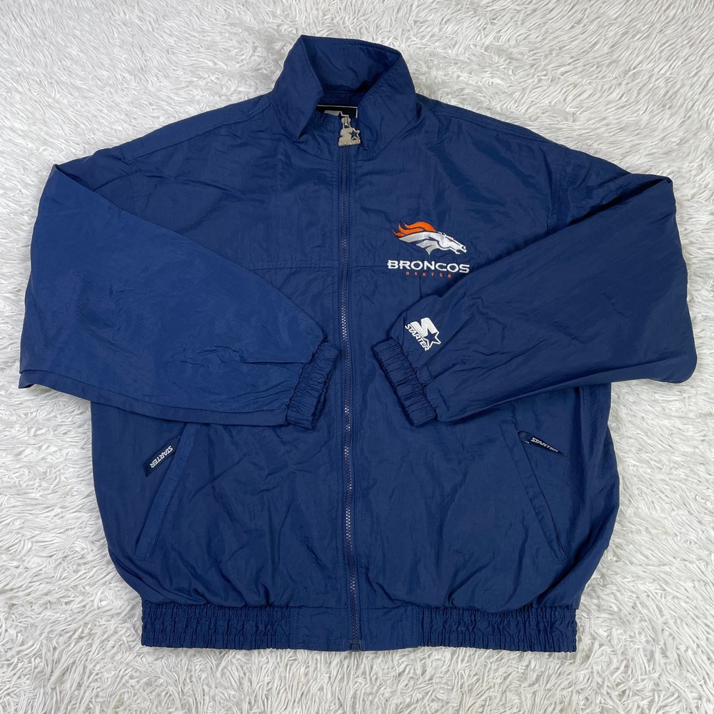 VTG Starter Jacket Mens Large‎ Blue Denver Broncos Windbreaker Lightweight NFL L